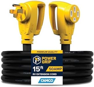 Camco Power Grip 50-Amp Camper/RV Extension Cord | Features Power Grip Handles, Copper 6/3 + 8/1-Gauge Wires, and Rated for 125/250 volts/12,500 watts | 15-foot (55194)