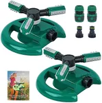 Hinastar Automatic Garden Water Sprinkler, 360 Degree Rotation Irrigation System, Large Area Coverage, for Yard, Lawn, Garden - 2 Pack (Deep Green)