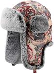 Cozomiz Unisex Winter Trapper Bomber Hat with Ear Flaps & Faux Fur Ushanka Aviator Hat Eskimo Hat, Floral Printed Pink, Large(Hat Circumference:23.6")