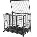 Yaheetech 43'' Large Dog Cage, Rolling Metal Dog Crate with Openable Top/Litter Pans for Medium/Large Dogs, Black