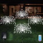 Solar Lights Outdoor, 4 Pack 120 LED Waterproof Solar Firework Lights are 8 Modes Decorative Sparkles Stake Landscape Light, Garden Copper Wire Firework Lamp for Backyard Lawn Patio Decor(Cool White)