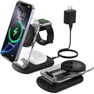 3 in 1 Magnetic Wireless Charging Station for Apple Devices, Fast Foldable Travel Mag-Safe Charger Stand with Night Light for iPhone 16 15 14 13 12 Series, Apple Watch/AirPods Pro