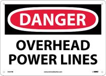 NMC D667RB Danger - Overhead Power Lines - 14 in. x 10 in. Rigid Plastic Danger Sign with White/Black Text on Red/White Base