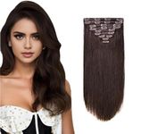 FULLY 10 Pcs Real Human Hair Extension For Women and Girls for Increase Hair Volume 100 Gram (22 Inch, Dark Brown) (Free Clips and Comb)