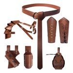 Halloween Medieval Belt Suit, Viking Clothing Accessories, Medieval Knight Costume Accessories Set of 6 for Cosplay, Wizard, Masquerade, Halloween (Brown)