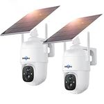 2X CQ1 Wireless Camera Outdoor,Hiseeu Solar WiFi Battery Power Security Camera,3MP 360° PTZ Surveillance Camera with 2 Way Audio Spotlights Color Night Vision