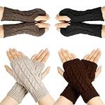 Fanshiontide 4 Pairs Fingerless Gloves,Wrist Warmers Gloves Knit Arm Warmers,Women Girls Comfortable Wrist Gloves Arm Gloves Mitten Knit Crochet Ladies