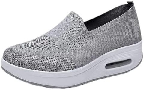 Teamoda Orthopedic Walking Shoes for Women, Slip-On Light Air Cushion Mesh Up Stretch Platform Orthopedic Sneakers for Arch Support, Grey, 5.5 Wide