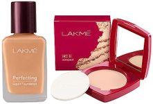 LAKMÉ Face It Compact, Pearl, 9 g & Lakme Perfecting Liquid Foundation, Shell, Waterproof Full Coverage Long Lasting - Light Oil Free Face Makeup with Vitamin E, Dewy Finish Glow, 27 ml