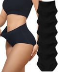 LEVAO Black Seamless High Waisted Underwear for Women No Show Full Coverage Briefs Stretchy Invisible Panties Pack of 6