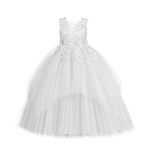 LOLANTA Flower Girls Princess Dress, Kids Weddings Prom Party Ball Gown Lace Tulle Dresses, Girls Elegant Pageant Birthday Carnival Christmas Occasion Wear, White, 10-11 Years, 150