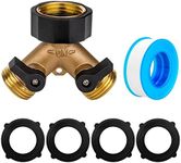 Hose Splitter, Heavy Duty Garden Hose Splitter 2 Way Y Valve Hose Connector Splitter Brass Garden Hose Adapter With Extra 4 Rubber Washers And 20-Meterteflon Tape, Fit For All Faucet And Garden Hose