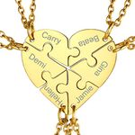 GOLDCHIC JEWELRY 6pc Stainless Steel Heart Shape Puzzle Necklace for Best Friend Forever and Ever, Split Necklace Personalised BBF Friendship Pendant Jewellery Set For 6