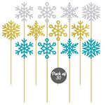 SVM CRAFT® Snowflake Cupcake Toppers -30pcs -Snow Cupcake Topper Picks for Girls Birthday Frozen Theme Party Christmas Baby Shower Wedding Decoration Supplies Winter Wonderland Theme Cupcake Topper