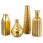 Glasseam Gold Vase for Flowers, Small Glass Vases for Decor, Modern Flower Vase Set of 4, Golden Decorative Vases for Home Decor, Aesthetic Gold Vases for Centerpieces Living Room Decorations