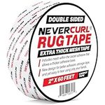 NeverCurl Double Sided Extra Thick Rug Tape with Mesh Fabric - 1.5" by 30 Feet Roll - Anti Slip Non Skid Gripper Tape for Rugs, Mats, Pads, Runners - Indoors Work Any Floor - Hardwood Tiles Laminates