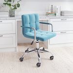 Bhumika Overseas Velvet Height Adjustable Swivel Office Computer Armrest Desk Office Chair 360 Degree Rotate with Chrome Coated Metal Base & Castor Wheels Light Blue Color