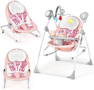COSTWAY 2-in-1 Baby Swing, Electric Toddler Bouncer with 5 Swing Speed, 3 Timer and Built-in Music, Includes Remote Control & Removable Tray, Foldable Infants Rocker Suitable from Birth (Pink)