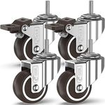 GBL 2" Heavy Duty Caster Wheels with 2 Brakes + M10x25 Screws - up to 440Lbs - Set of 4 No Floor Marks Silent Castor for Furniture - Rubbered Trolley or Pallet Swivel Wheels - Silver Casters