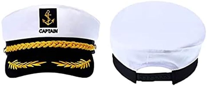 Marine Hat, Sailor hat for Men/Woman, Captain White Hat, Yacht Navy Hats Marine Costume, Boat Ship Cap Navy, Adult Unisex, US Cruise Ship Admiral Hat,, White,yellow Gold and Black, Medium