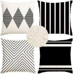 RABUSOFA Outdoor Pillows Waterproof,20x20 inch Black and White Outdoor Pillows Boho Set of 4 for Patio Furniture,Sunbrella Outdoor Pillow Covers for Couch(2W-20) (Black and White, 20"x20")