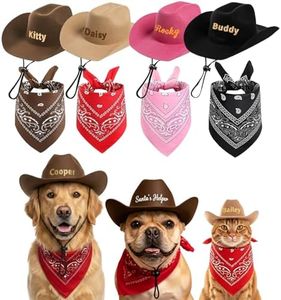 DYOART Personalized Name Cowboy Hat with Bandana for Dog & Cat XS-4XL Cowboy Costumes for Small Medium Large Pets Cowboys Hats Matching with Owner Halloween Costumes Gifts for Cowboy Birthday Party
