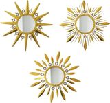 Champagne Gold Round Mirrors for Wall Pack of 3 - | Decorative Mirrors Wall Decor& Vintage Room Decor | Sunburst Circle Mirrors Modern Gifts for Women & Moms | Rhinestones Mirrors