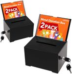 LINSIRON 2 Pack Metal Donation Box with Lock,Ballot Box with Sign Holder, Suggestion Box, Tip Box for Voting,Fundraising,Collection,6.3x4.72x3.94 Inch