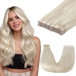 GOO GOO Tape in Hair Extensions human hair, tape Hair Extensions, 22inch 100g 40pcs, Human Hair Extensions, 60A Platinum Blonde