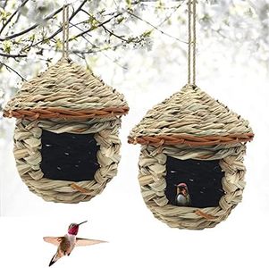 HUIRUMM 2 Pack Hanging Hummingbird Nest House,Hand Woven Bird Houses for Outside Roosting Pouches for Birds Perfect for Outdoor Garden Patio Lawn