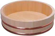 TIKUSAN Wooden Hangiri Sushi Rice Mixing Tub Copper Band Made in Japan Made of Sawara Cypress Sushi Rice Bowl Sushi Oke (13" (33cm))