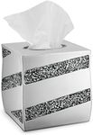 Creative Scents Tissue Box Cover Square - Decorative Tissue Box Holder for Bathroom with Durable Bottom Slider, Beautiful Silver Mosaic Tissues Cube Box Cover