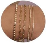 LEXODY Gold Bracelets for Women 14K Gold Herringbone Bracelets Sets Dainty Herringbone Jewelry Stackable Figaro Chain Paperclip Link Chain Cute Anklet Bracelet Pack for Women, Small, Metal, no