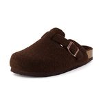 CUSHIONAIRE Hana Slip-On Buckle Clog with Cork Footbed +Memory Foam, Wide Widths Available, Brown Wool, 9