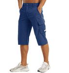 MAGCOMSEN Men's Workout Gym Shorts Quick Dry 3/4 Capri Pants Zipper Pockets Hiking Athletic Running Shorts, Royal Blue, 34