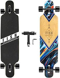 FISH SKATEBOARDS 41-Inch Downhill Longboard Skateboard Through Deck 8 Ply Canadian Maple, Complete Cruiser, Free-Style