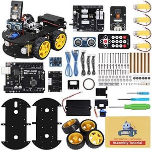 ELEGOO UNO R3 Smart Robot Car Kit V4 for Arduino Robotics for Kids Ages 8-12 12-16 STEM Science Kits Coding Gifts for 8 9 10 11 12 13 14 15 16 Year Old Boys Girls Teens Cool Engineering Building Toys