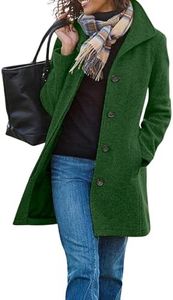 CHARTOU Women's Casual Thicken Wool Blend Stand Collar Single Breasted Pea Coat, Green, Medium