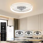 Ceiling Fans with Lights Flush Mount, White Low Profile Modern Ceiling Fan with Remote, Dimmable and Reversible LED Fan Light with 6 Wind Speeds for Bedroom and Living Room, DC Motor