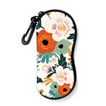 ZAXMEY Sunglasses Soft Case with Carabiner Ultra Light Neoprene Zipper Eyeglass, Flower, Large