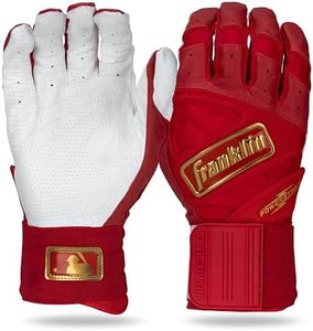 Franklin Sports MLB Batting Gloves - Infinite Powerstrap Baseball + Softball Batting Gloves -Durable Full Wrap Cage Practice Gloves - Reinforced Wrist + Heavy Duty Leather - Adult Medium - Red + Gold