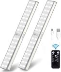 Litake Under Cabinet Lighting Rechargeable,32 LED Wireless LED Closet Lights with Remote, Stick On Anywhere Magnetic Dimmable LED Night Light with Timer for Kitchen Bedroom,2 Packs