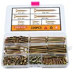 Indprod M4 M5 220PCS Flat Head Wood Screws Assortment Kit,Flat Phillips Drive Countersunk Head Self-Tapping Screws,Yellow Zinc Plated Screw Bit Kit,Self Tapping Screws for Metal/Drywall/Sheetrock/Wood