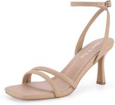 Shoe'N Tale Strappy Heels for Women Sexy Stilettos Summer Heeled Sandals High Heel Ankle Buckle Square Toe Dressy Shoes, Nude, 7.5