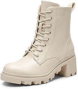 DREAM PAIRS Botas Militares Mujer con Tacon Ancho Botines Mujer Invierno Botas de Cordones con Cremallera Moda Combate SDAB2317W,Size 40,Beige,SDAB2317W