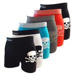 Crazy Cool Mens Comfortable Fun Nylon Seamless Short Boxer Boxer 6-Pack, Skull-6pack, L