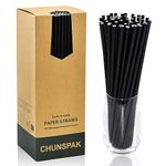 Chunspak 10 inch Long Disposable Black Paper Cocktail Straws & Stirrer Sticks, 250 Counts, Unwrapped - for Tall Drinks, Bars and Restaurants