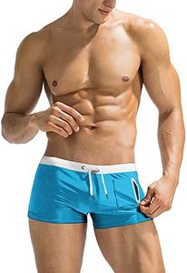 COOFANDY Mens Swim Trunks Swimwear Bathing Suit Swim Brief Square Leg Board Short S-3XL, 1 - Blue and White, X-Large