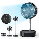 Pro Breeze® Rechargeable Portable Fan - Telescopic, Built-in 10,000 mAh Battery, USB Port Charging Function, Oscillation, 3 Stage Night Light, On/Off Timer, Remote Control, Black (Telescopic Black)