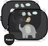 Pakoo Car Sun Shade for Baby with UV Protection, 2 Pack UV Protection Breathable Car Window Sun Shade for Children with Cute Animal Motifs, 17.7 x 14 inches Sun Shades with 8 Cups